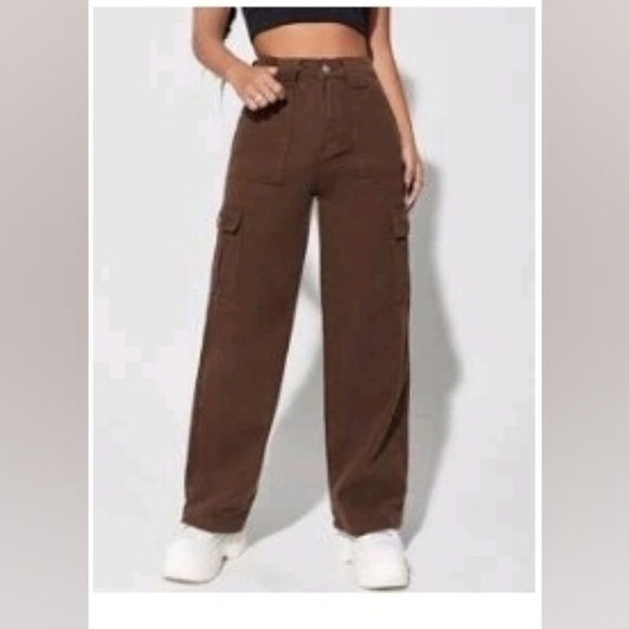 Bundle Only: SHEIN High Waist Flip Pocket Women's Cargo Jeans Cargo Brown Size 4 - Picture 1 of 7